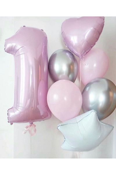 Çemrek Süs Parti Pink 1 Year Old Foil Balloon Set 10 Pieces