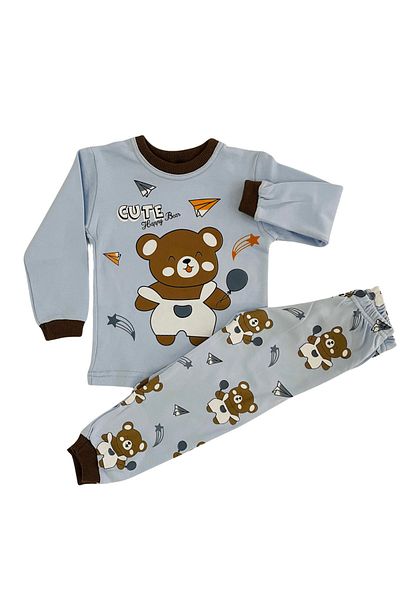 lillia kids Teddy Bear Printed Long Sleeve Cotton Pajama Set for Boy