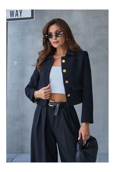 Elif Özbey Butik Дамско черно сако с блейзър от туид
