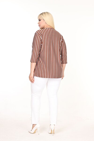 MJORA Πλεκτή Μπλούζα με Φερμουάρ Φακίρ Μανίκι - Ριγέ