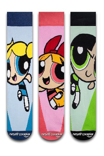 Neşeli Çoraplar Set of 3 Powerpuff Girls Colorful Socks