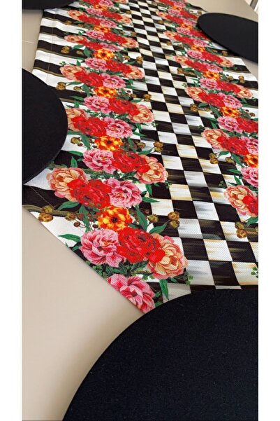 Premier American&Service Floral Patterned Runner 6-Piece Black Plate Set Set