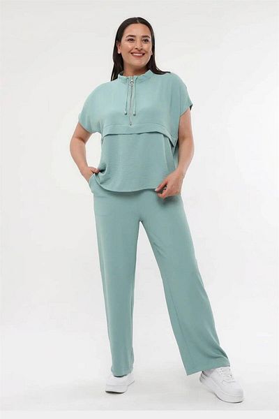 Zer Otantik Zipper Collar Ayrobin Plus Size Suit Mint Green