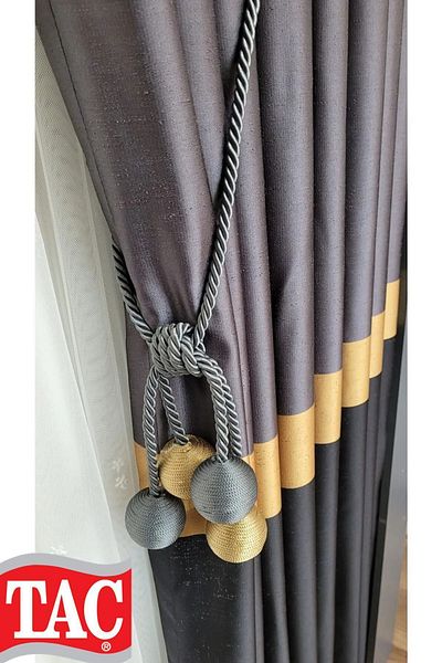 Taç New Season Rüyaper - Gray Gold Banded Anthracite Background Curtain