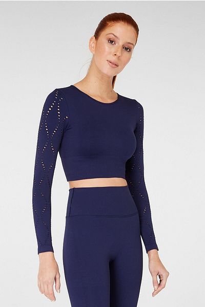 Jerf Crop Top cu mânecă lungă Napoli Econyl bleumarin