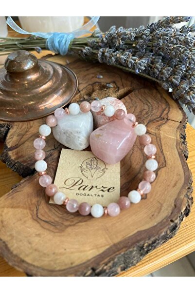 parze doğaltaş Aytaşı, Güneş Taşı ve Pembe Kuvars Bileklik ve Tambl Taş Seti(...