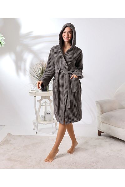 destinyhometex Μπουρνούζι με κουκούλα σκούρο γκρι Unisex 100% βιολογικό βαμβάκι