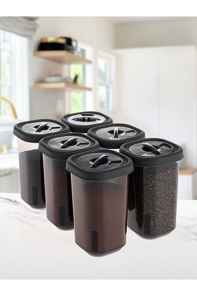 Rembox 6-Piece Lockable Airtight Lid Salt Shaker Spice Rack Set-Spice Rack Storage Container Gray