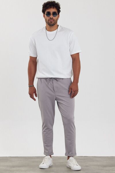 MADZEYMODA New Season Gray Men's Jogger Trousers - Boyfriend Fit, Jacquard, Double Leg, Lycra Mz22008