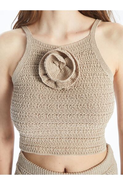 Dexia Μπλούζα πλεκτό Balzona Ecru - Πλεκτό και λεπτομέρεια λουλουδιών, αμάνικο