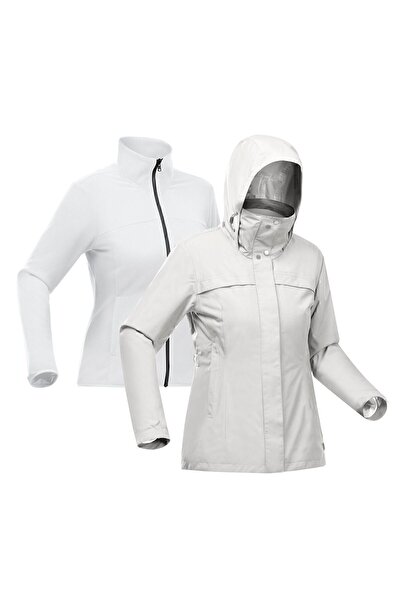 Decathlon Women's 3 in 1 Waterproof Outdoor Trekking Coat - Gray - Travel 100 - 0°c