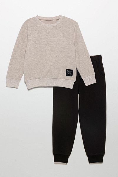 for you kids Label Detailed Sweatshirt Jogger Stone Bottom Top Set