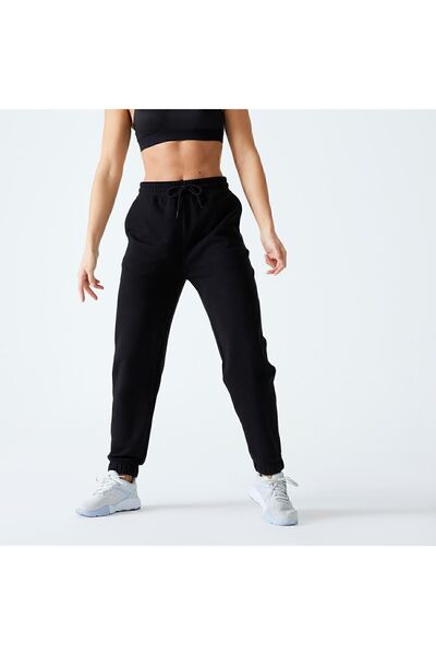 Decathlon Pantaloni de sport negri obișnuiți pentru femei 500 - Antrenament ușor de fitness