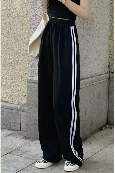 Karatopak Pantaloni de trening negri cu dungi duble pentru femei
