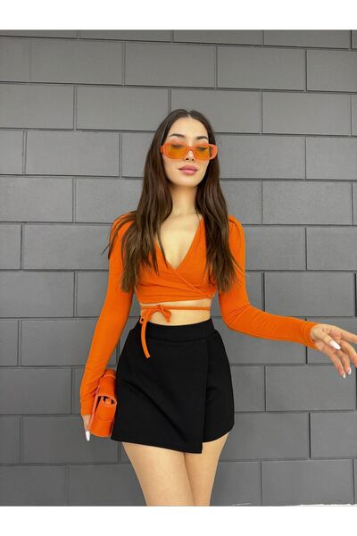 CNRCollection Női fekete sapkás rövidnadrág szoknya rugalmas, rugalmas derék, nem látható belső Mini Lycra krepp szövet rövidnadrág szoknya