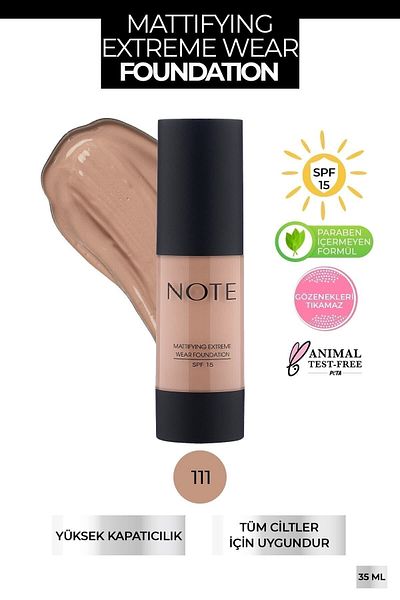 NOTE Spf 15 Mattifying Extreme Wear - Intensive Coverage, Finished Foundation, 111 Warm Beige