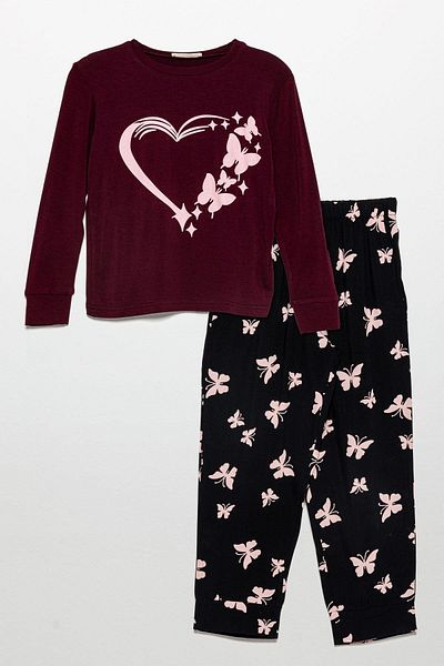 for you kids Set de pijamale roșii Claret din viscoză naturală cu imprimeu fluture
