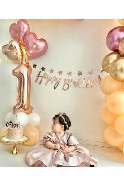 Çemrek Süs Parti Рожеве золото Рожеве 1 рік Фольгований повітряна куля і пові...