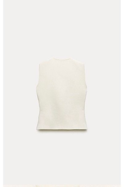 Liora Ecru Gold Women's Vest - Steel Knitted and Buttoned
