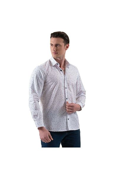 Exve Exclusive Blue Navy Blue Pattern on White Digital Printed Cotton Slim Fit Design Men's Shirt