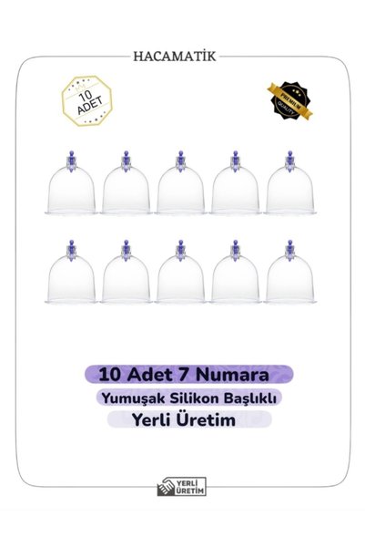 Hacamatik Hacamat Masaj Kupası 10 Adet 7 Numara Vakumlu Çekme Kupası