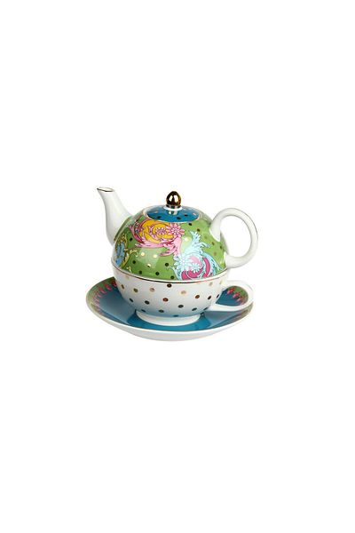 Lucky Art Estelle Bone China Porcelain Mixed Pattern Round Single Teapot & Cup Set