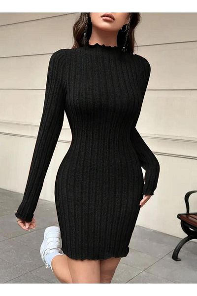 MEGOMEL Rochie de damă cu guler în picioare, din lycra, din bumbac, sezonieră și iarnă