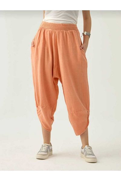 pier moda Orange Bohemian Style Linen Shalwar Trousers - Comfortable 100% Cotton