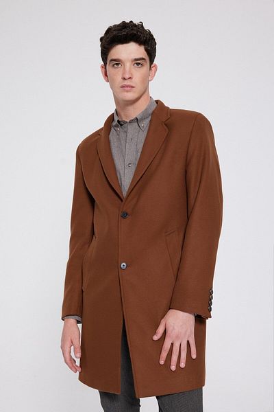 Twn Slim Fit Camel Viscose Mixed Coat