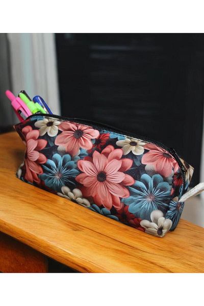 Nostaljik Lezzetler Sweet Flower Patterned Pen Holder - School and Makeup Bag Mod1