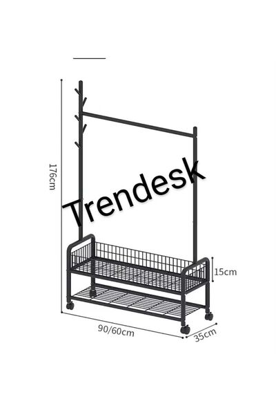 TRENDESK Metal Krem 2 Raflı Raflı Konfeksiyon Askılığı Ayaklı Elbise Askılığı 176cm 3407