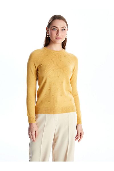 LC Waikiki Crew Neck Self Print Long Sleeve Women's Knitwear Sweater - W40466Z8