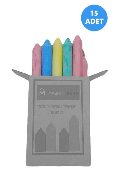 Mashotrend 15 Adet Renkli Tebeşir - Tozsuz Tebeşir - Kara Tahta Kalemi