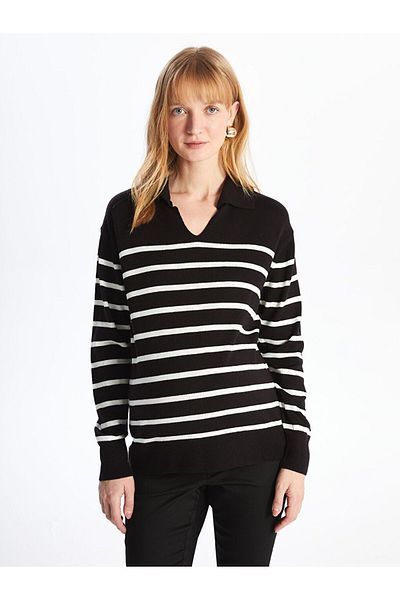 LC Waikiki LCW Umstands-Strickpullover – Polokragen, gestreift, lange Ärmel