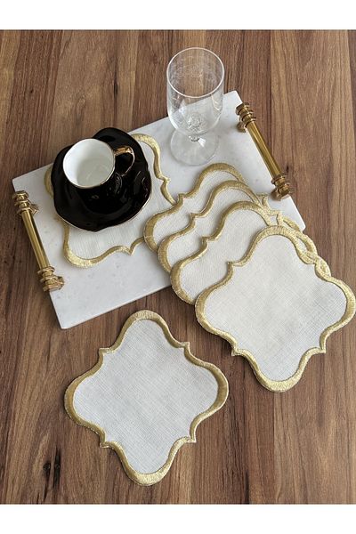 NURHAN HOME COLLECTION 6 مناديل تقديم كوكتيل القهوة مطرزة وملفوفة بشكل واسع