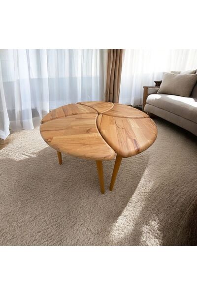 Home Puzzle Çiçek Ahşap Orta Sehpa Ve Zigon Sehpa Seti (5’Lİ)