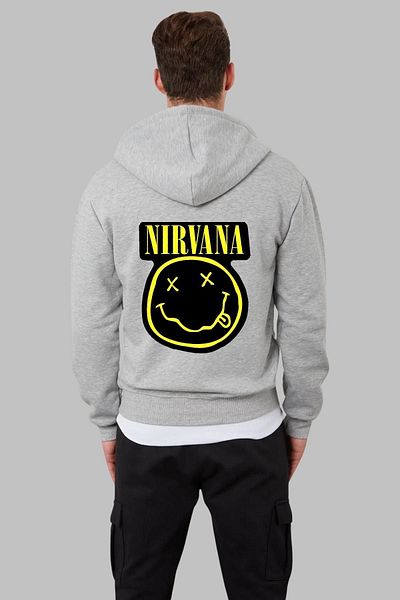 Nyda Collections Унисекс сив памучен кардиган с щампа Nirvana - зимно яке с джобове и цип