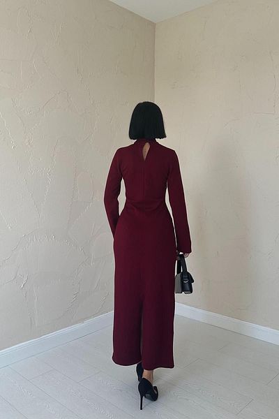 SEREN TEKSTİL Burgundy Shoulder Straight Dress with Roses