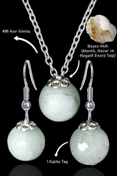 Erilsa White Agate Stone Globe Model Necklace and Earring Set - Silver Apparatus