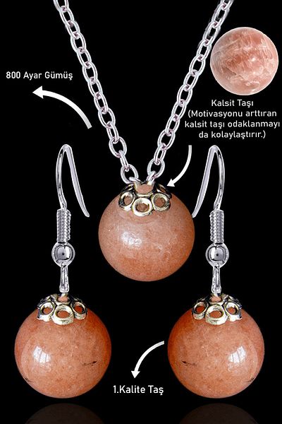 Erilsa Calcite Stone Globe Model Necklace and Earring Set - Certified with Silver Apparatus