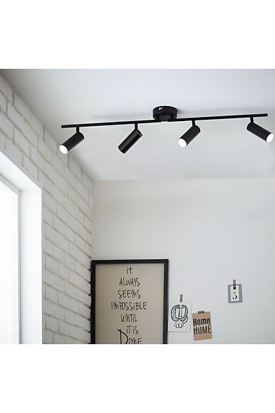VİSENTE HOME Led Black Case White Light 4 Pieces 360 Degree Rotating LED Rail Spot Lamp 1 Meter Rail Luminaire