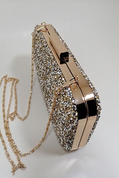 PARKTAN Yakamoz Kadın Altın Taşlı Abiye Clutch Portföy Çanta
