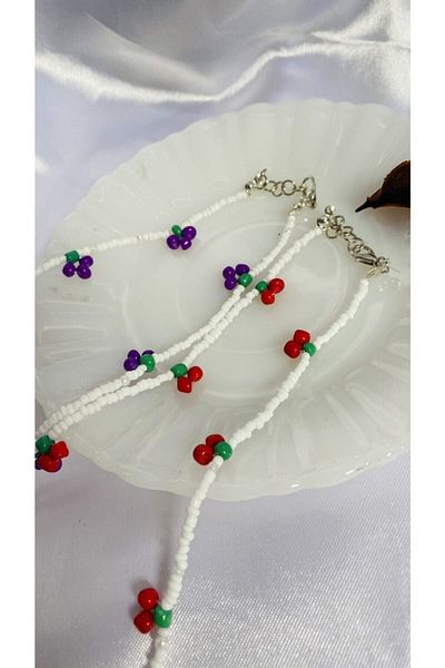 müniseninlifleri Grape & Cherry Patterned 90s Bujiteri Necklace