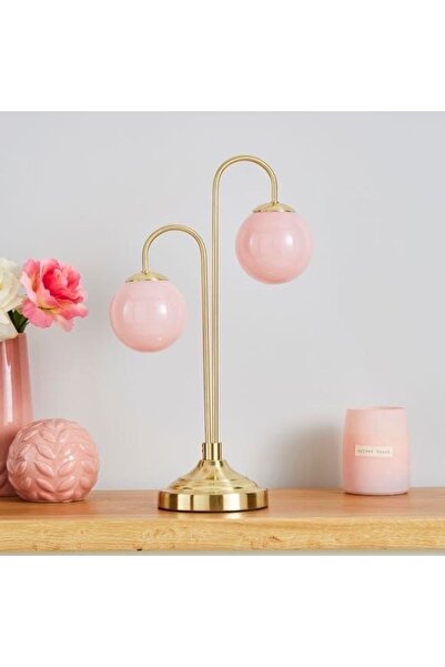 VİSENTE HOME Modern Gold Abajur Pembeli Cam Masa Lambası