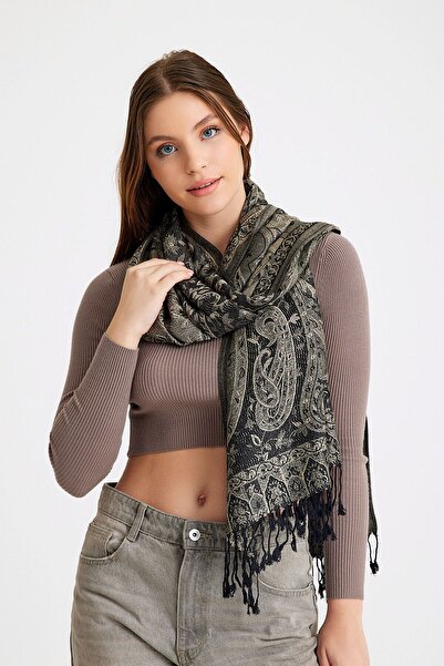 Soul of Anatolia Paisley Desen Pashmina Şal - Siyah