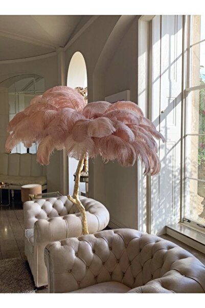 KARACA DESİGN Pembe-gold Deve Kuşu Tüyü Lambader