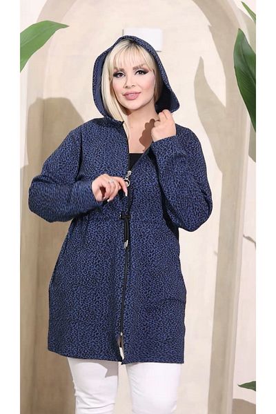 HÜLYA BUTİK Nagy méretű sötétkék kapucnis zsebes kabát