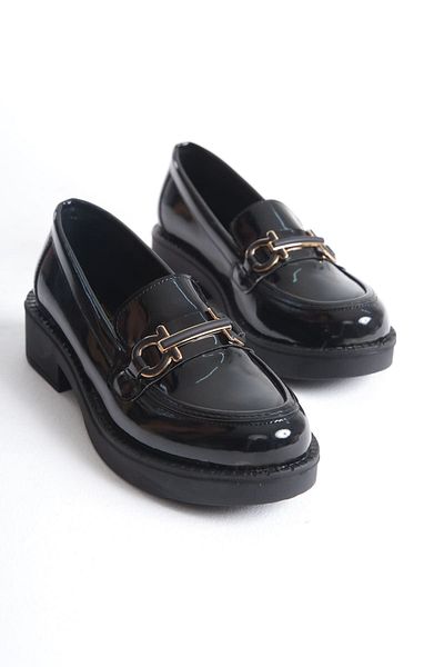 Buem Loafer din piele lacuita lucioasa - Pantofi Oxford confortabili cu talpa medie si catarame