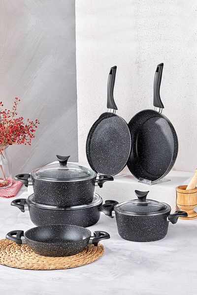 Taç 9dílná sada nádobí Mastercook Pro Black Granite