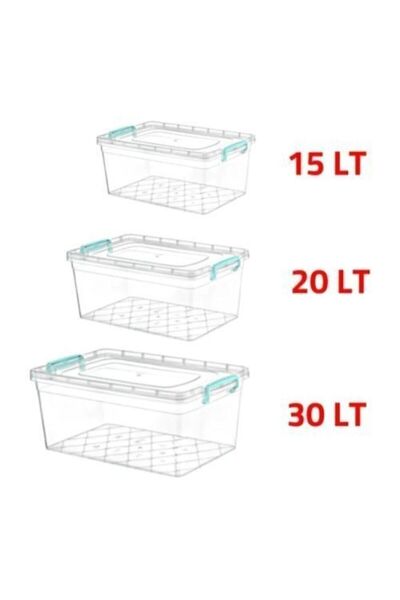 Kivi Home Saklama Kabı Plastik Kilitli Saklama Kutusu 30lt+20lt+15lt 3'lü